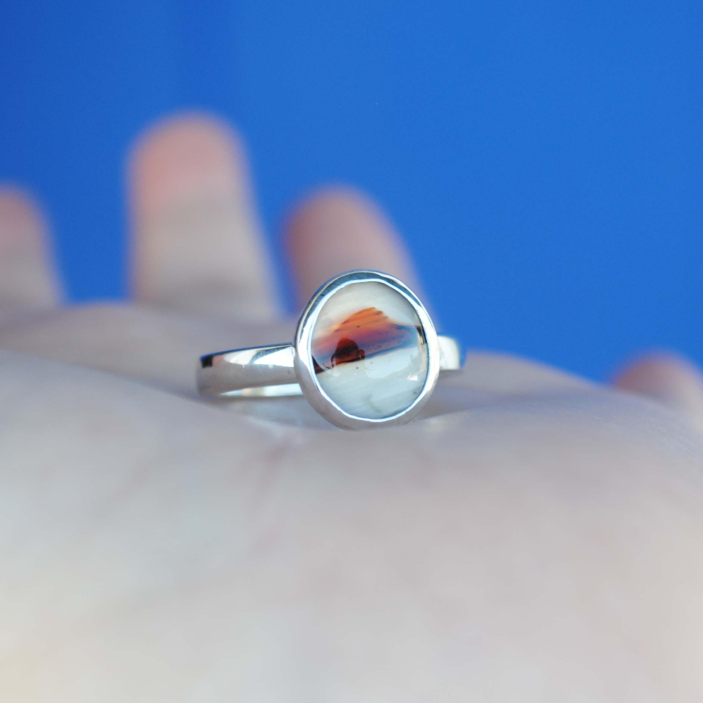 モンタナアゲートリング、スターリングシルバーアゲートリング