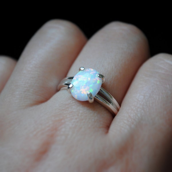 Opal Ring, Sterling Silver Opal Ring, Silver Opal Ring, White Opal Ring, Opal Silver Ring