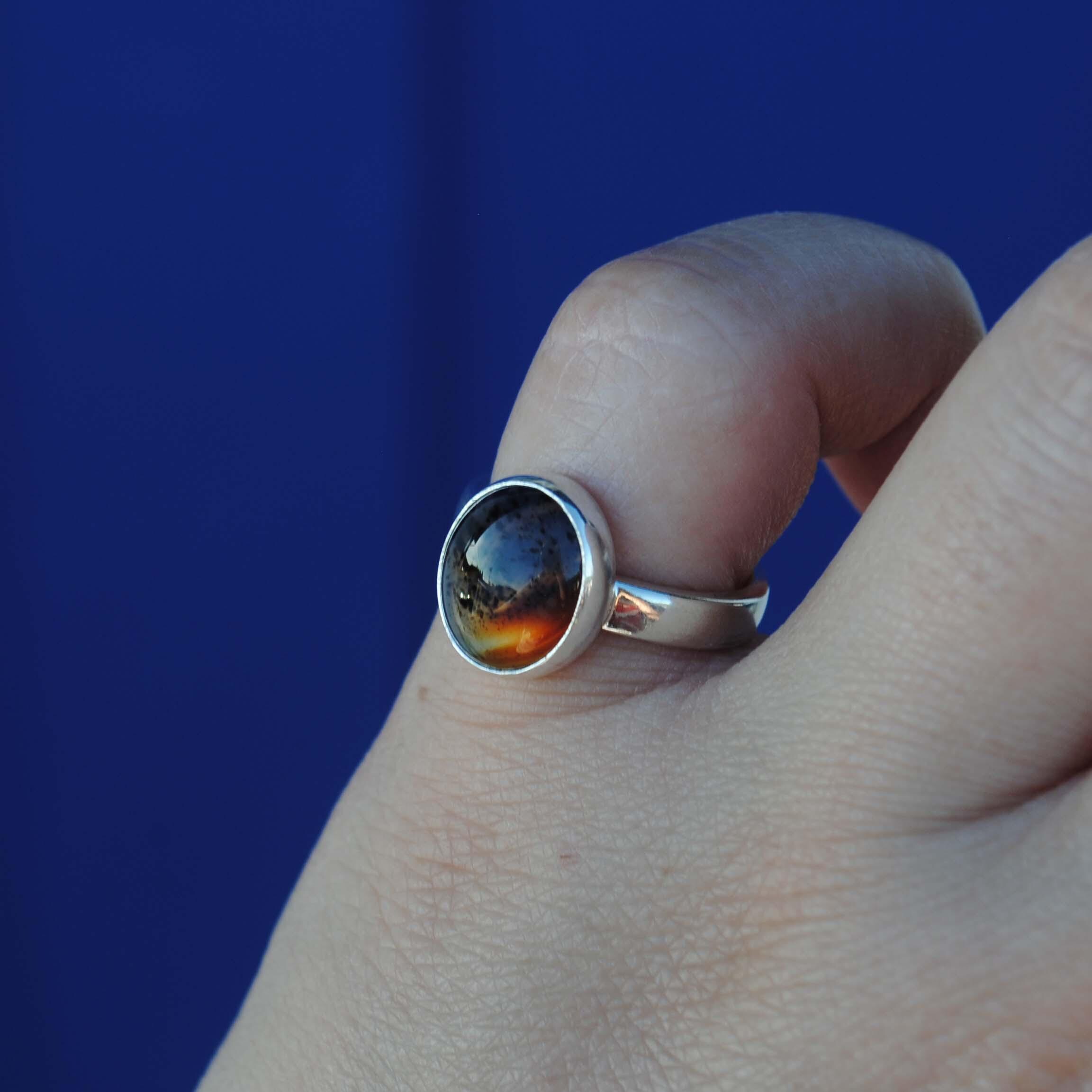 モンタナアゲートリング、スターリングシルバーアゲートリング