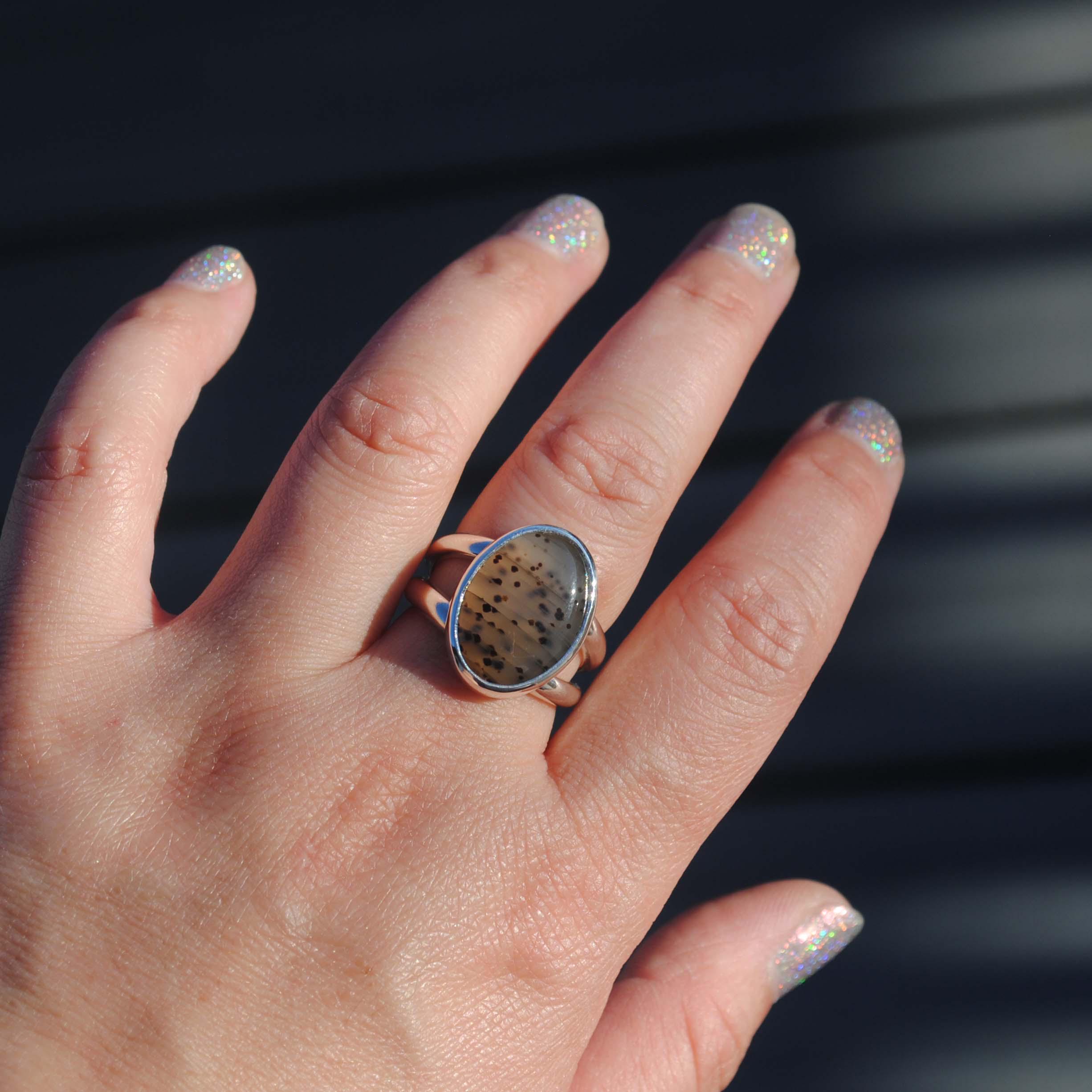 モンタナアゲートリング、スターリングシルバーアゲートリング