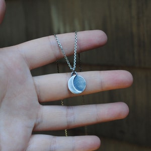 Oxidized Crescent Moon Necklace, Rustic Crescent Moon Jewelry, Silver Celestial Necklace image 2