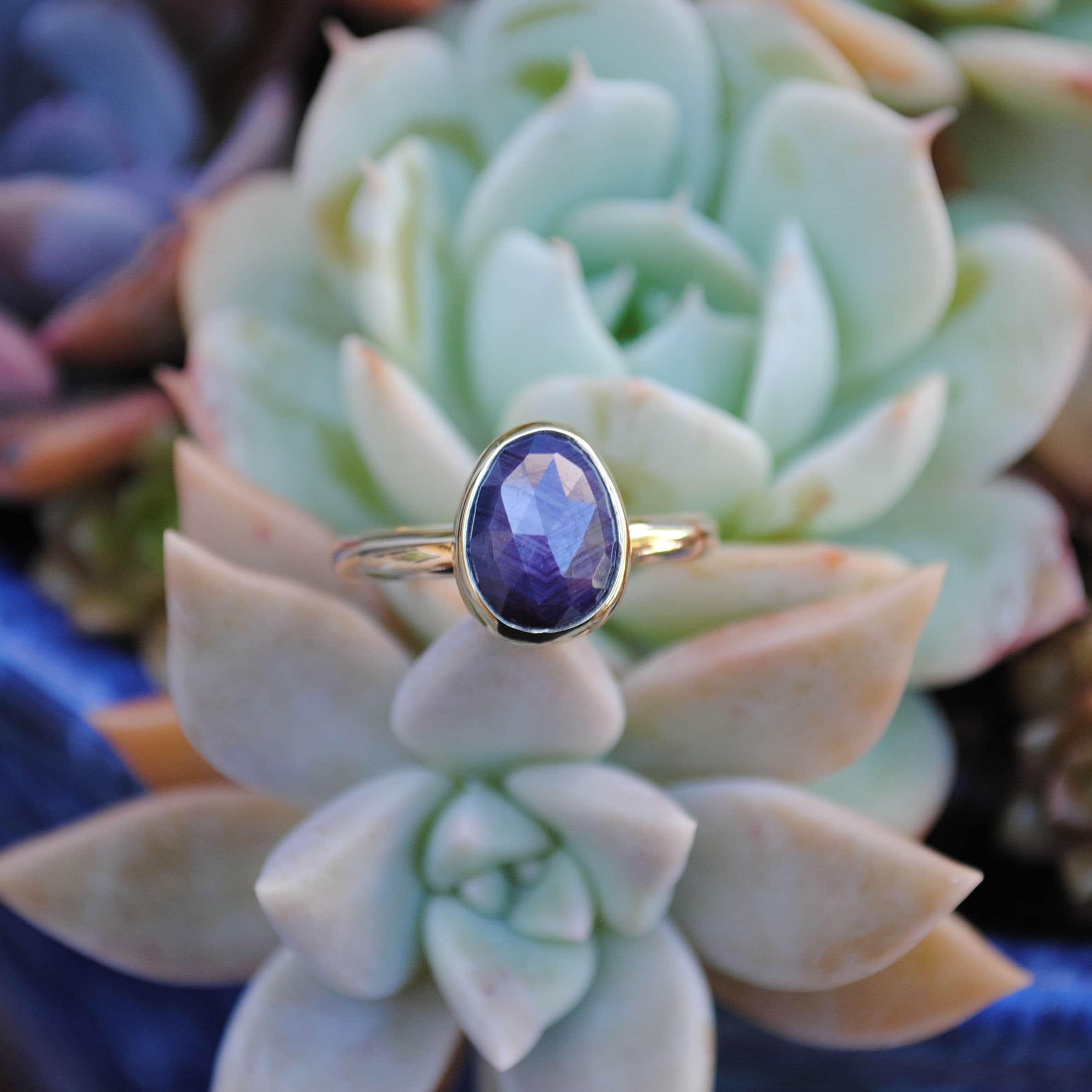 14K Gold Sapphire Ring, 14K Gold Sapphire Jewelry, Rose Cut Sapphire 14K Gold Ring, SIZE 8 (can be sized up to an 8.5)