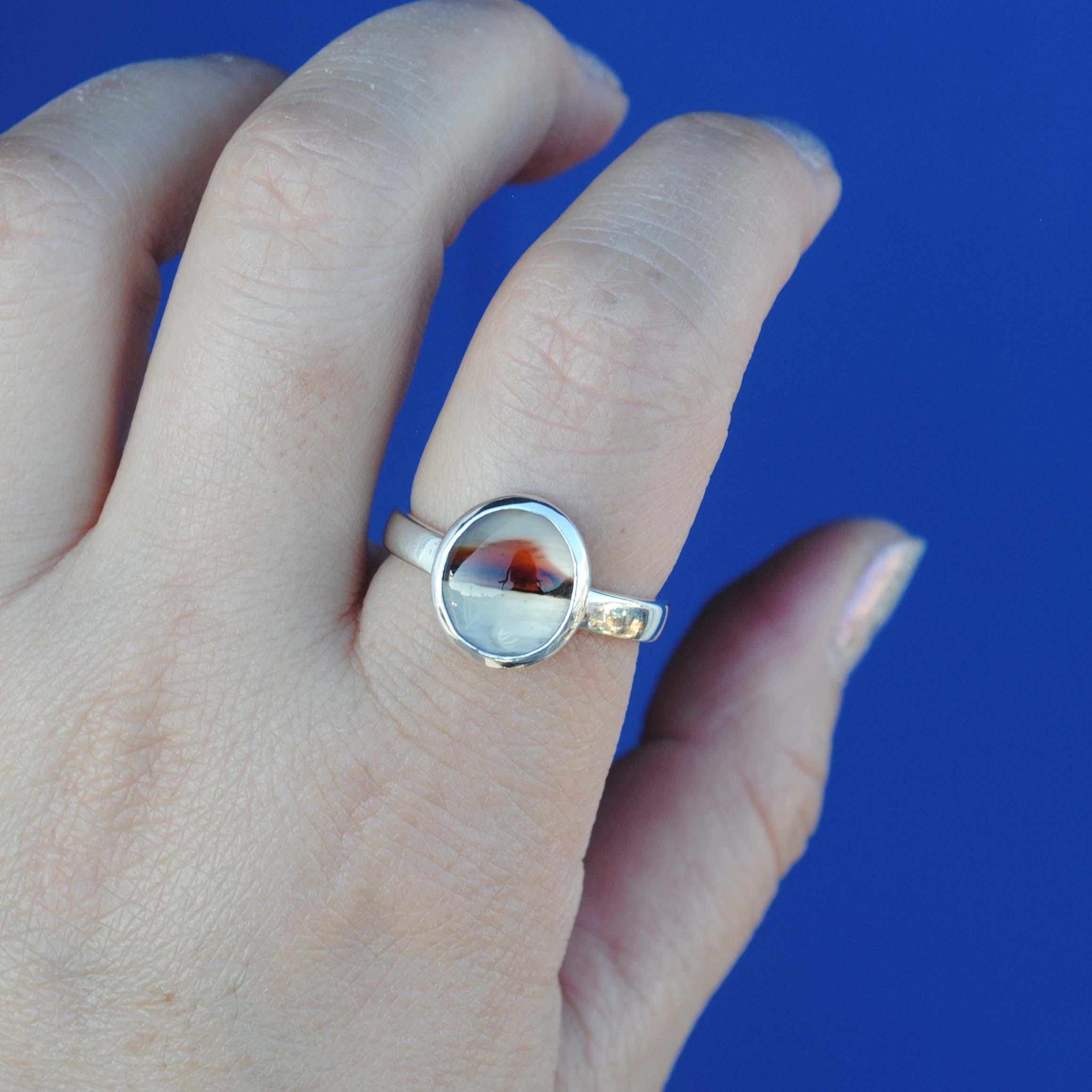 モンタナアゲートリング、スターリングシルバーアゲートリング