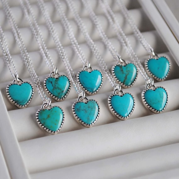 Sterling Silver Turquoise Heart Necklace Little Turquoise Heart Necklace Turquoise Heart Pendant Turquoise Heart Jewelry Etsy
