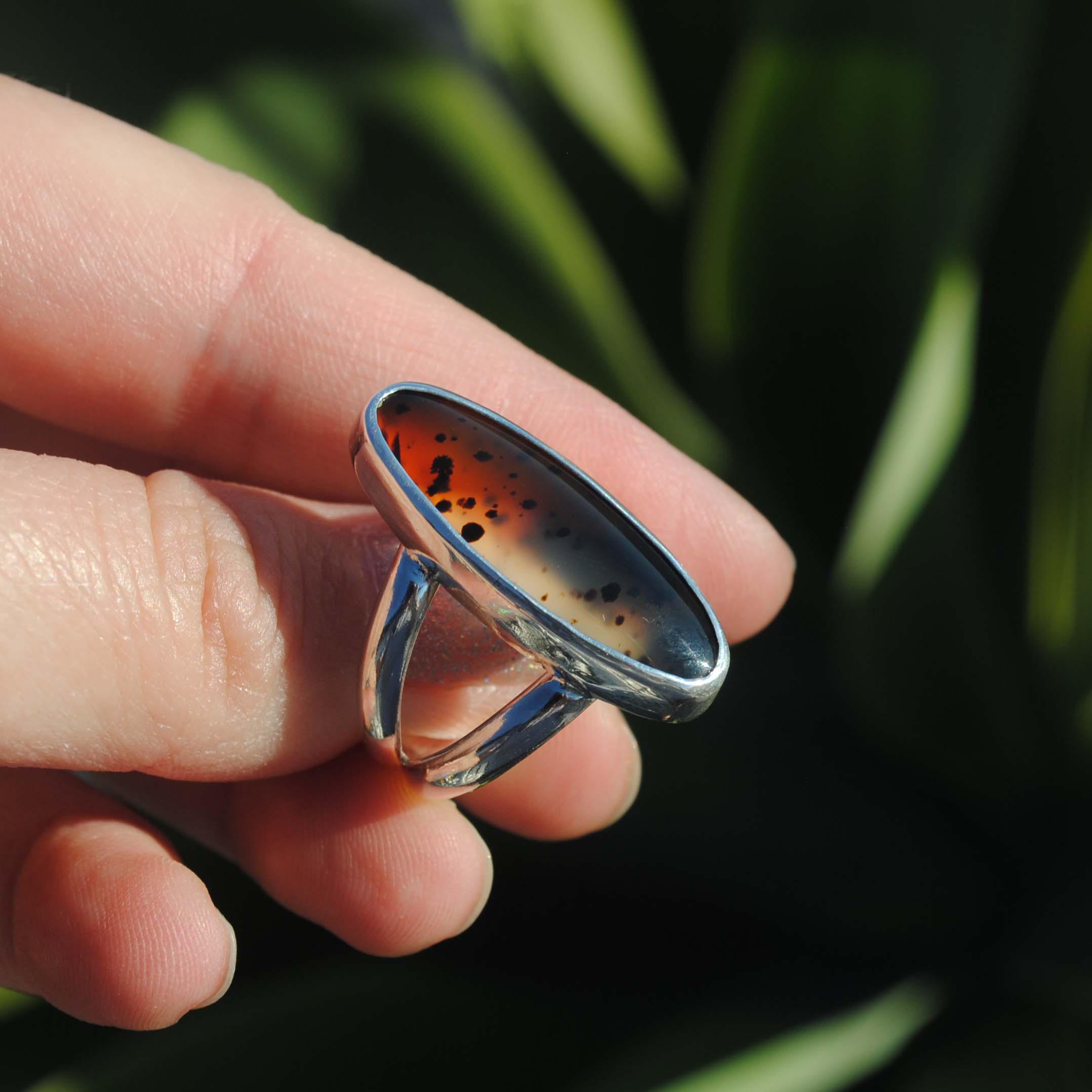 モンタナアゲートリング、スターリングシルバーアゲートリング