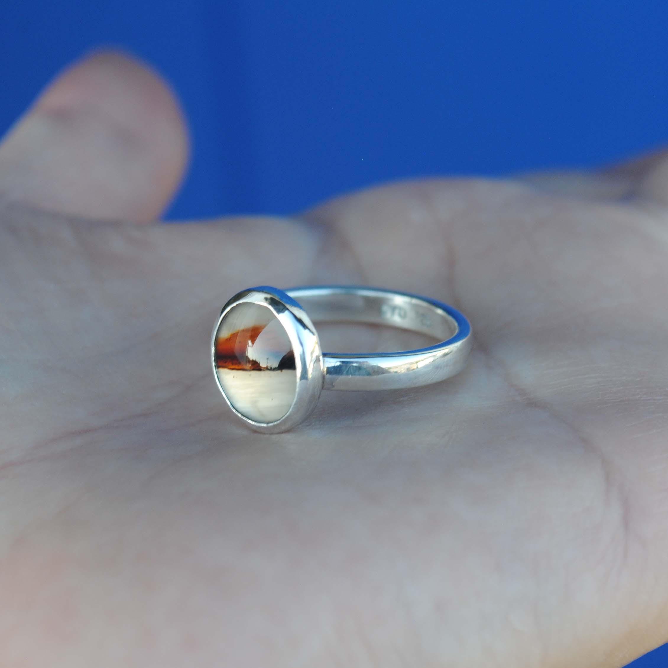 新品モンタナアゲート　シルバーリング モンタナアゲートリング、スターリングシルバーアゲートリング