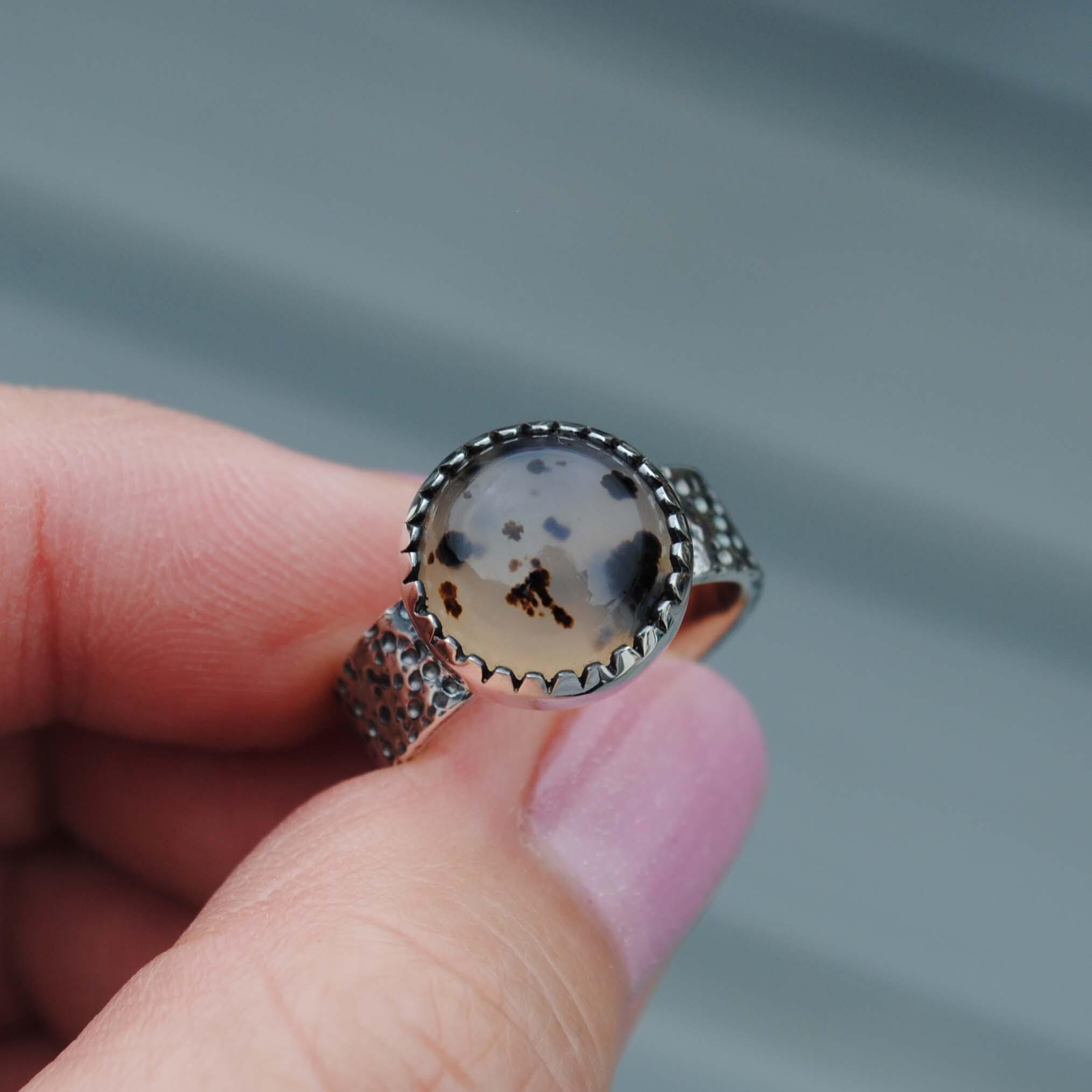 新品モンタナアゲート　シルバーリング ハンドメイドモンタナアゲートリング：スターリングシルバー、サイズ