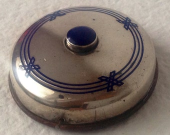 Antique German Art Deco Silver Blue Enameled Pushbutton Round Doorbell Very Rare