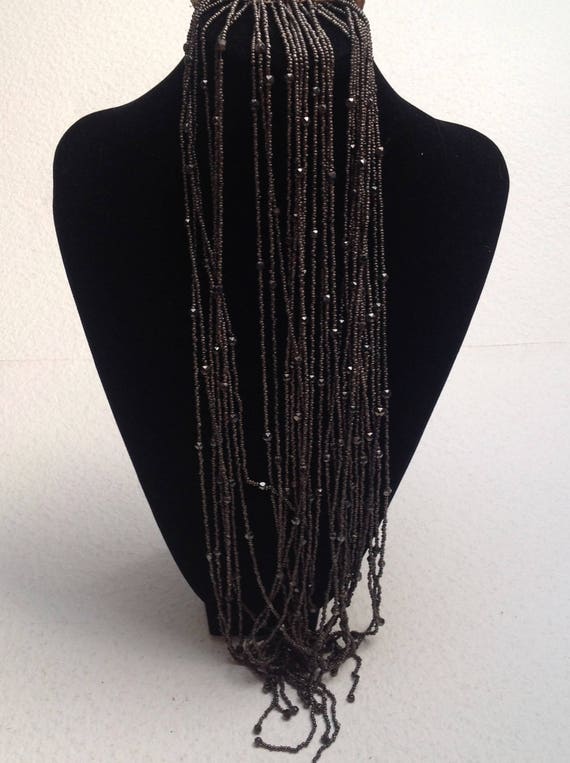 Deco 20s Rare Two Black Beaded tassels fringe emb… - image 8
