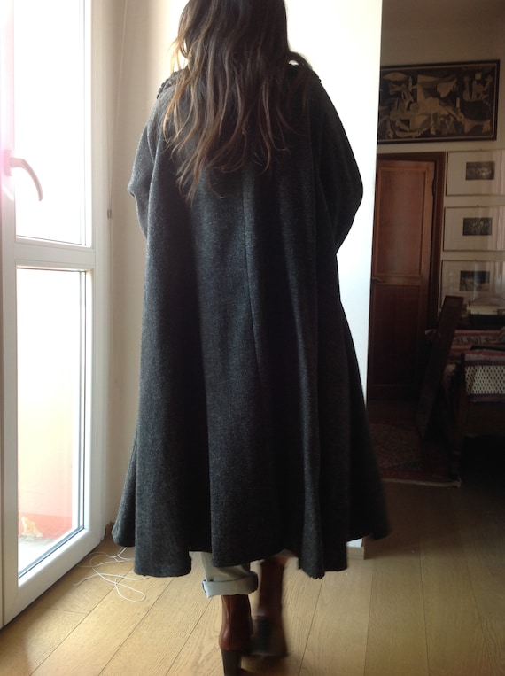 Vtg. 80s CACHAREL Paris Swing Coat Cloak Wool Gra… - image 5
