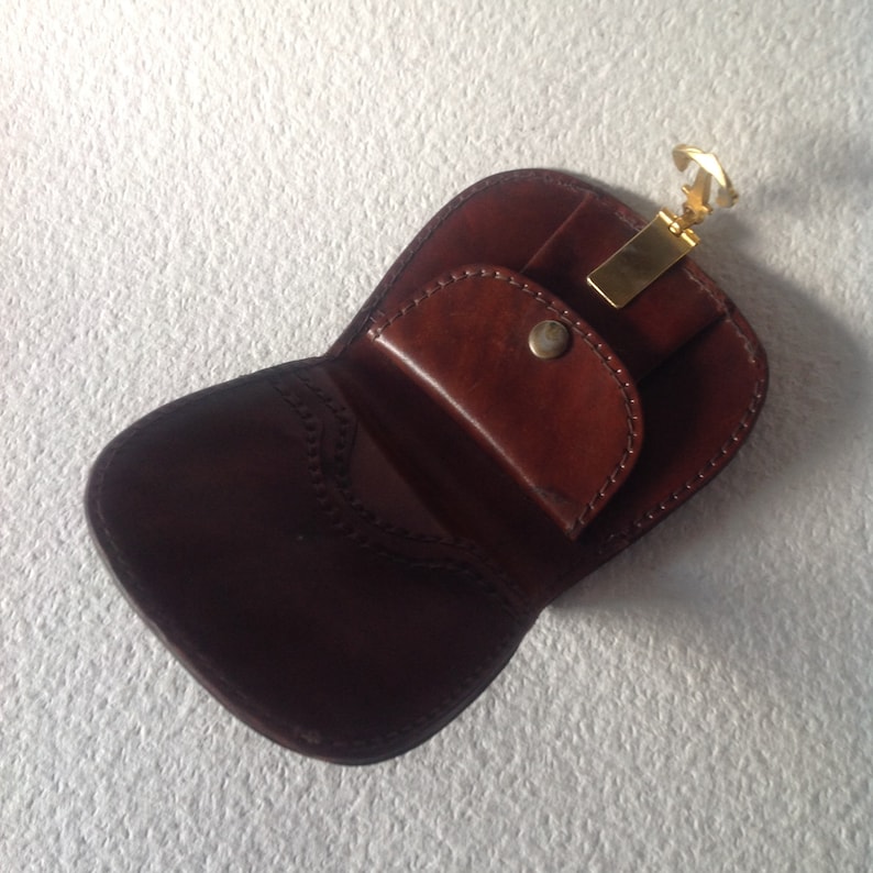 Vtg 70s Handmade Big Wallet with Gold tone Anchors Buckle Genuine Leather Billfold Boho Gift Rare