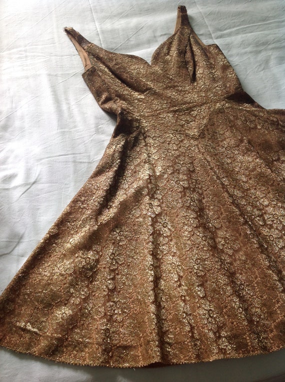 Rare Vtg 50s gold thread dress // 1950s gold spar… - image 3