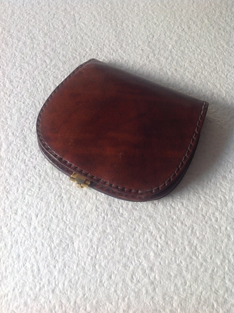 Vtg 70s Handmade Big Wallet with Gold tone Anchors Buckle Genuine Leather Billfold Boho Gift Rare