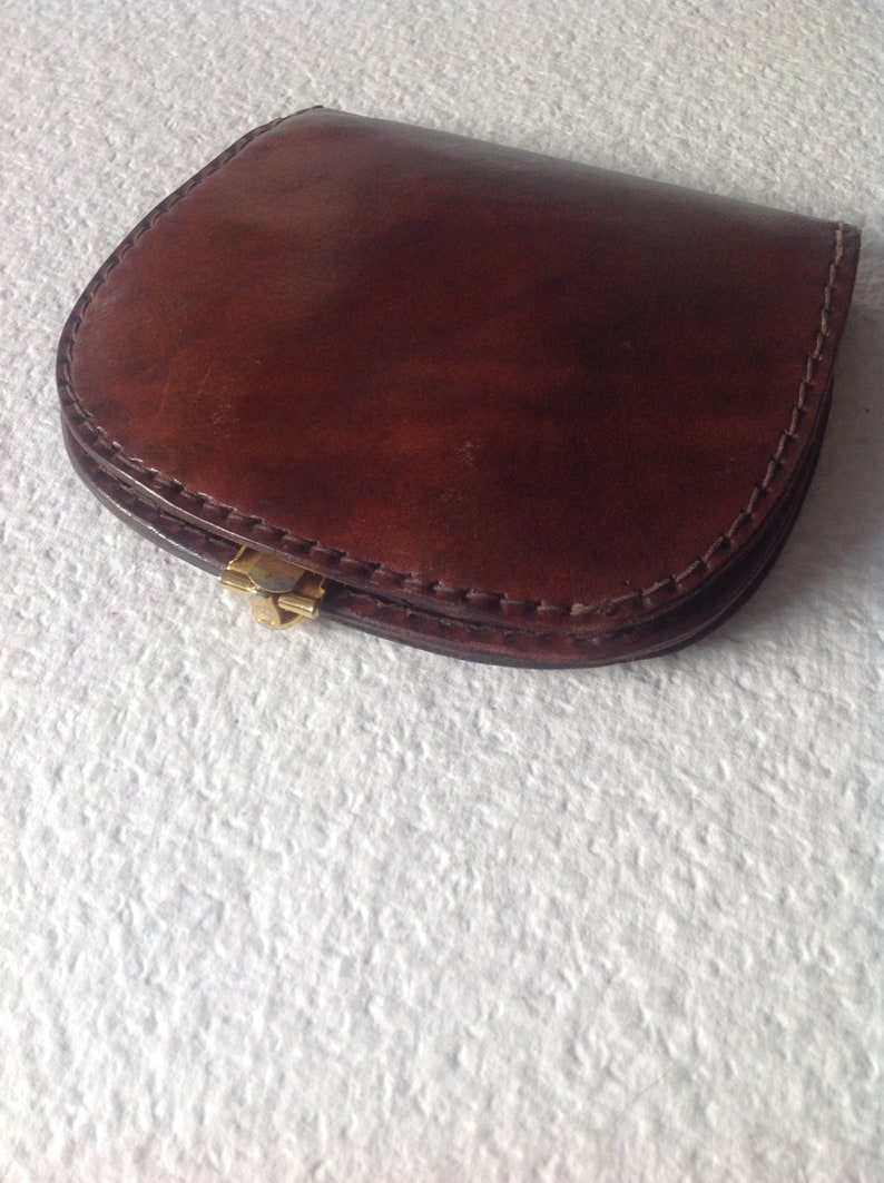 Vtg 70s Handmade Big Wallet with Gold tone Anchors Buckle Genuine Leather Billfold Boho Gift Rare