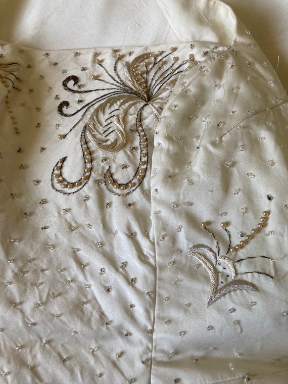 Vtg 50s Ivory Silk Textured Satin Bias-Cut and Ha… - image 10