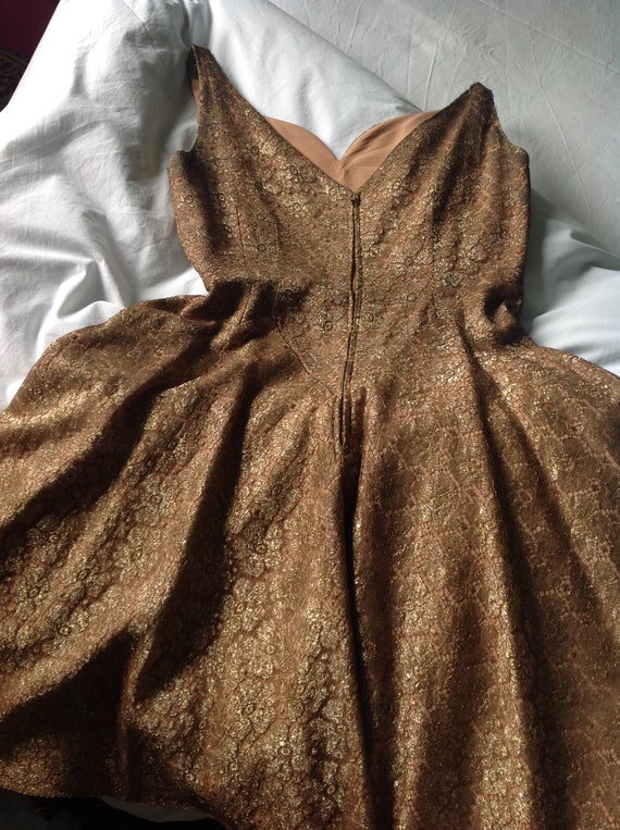 Rare Vtg 50s gold thread dress // 1950s gold spar… - image 7