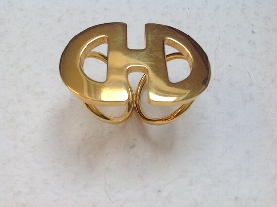 Vtg 80s Céline Scarf Holder Double Ring with a Cél