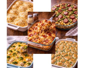 5 recetas imprimibles para cenas para días difíciles / Recetas bajas en energía para preparar y hornear / Comidas aptas para enfermedades crónicas / Cenas fáciles al horno / Descarga digital