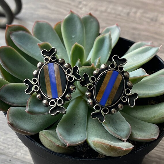 Vintage Mexico Sterling Inlay Onyx Tigers Eye Lapis Handmade  display picture 1