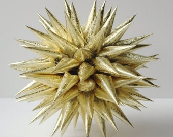 Tree Topper Polish Star Gold Embossed | Jezyk Paper Star Modern Folk Art Spiky Star | 6”, 8.5”, 10”, 12”