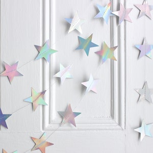 Iridescent Metallic Star Garland | Star Shower Birthday Party Banner | Celestial Wedding Decor | Nursery Decor | Constellation, 13 ft
