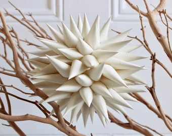 Ivory White Tree Topper  | Jezyk Polish Paper Star Folk Art Spiky Celestial Christmas Tree Star | 6” or 8.5”