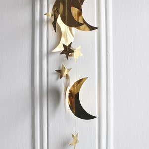 Gold Metallic Star and Crescent Moons Garland Gold Star Party Banner Celestial Christmas Wedding Nursery Decor, 13 feet length image 5