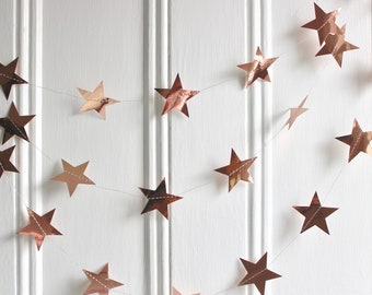 Rose Gold Metallic Star Garland | Rose Gold Wedding | Bridal Shower | Valentine's Day | Celestial Constellation Garland, 13 feet