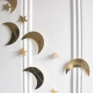 Gold Metallic Star and Crescent Moons Garland Gold Star Party Banner Celestial Christmas Wedding Nursery Decor, 13 feet length image 6