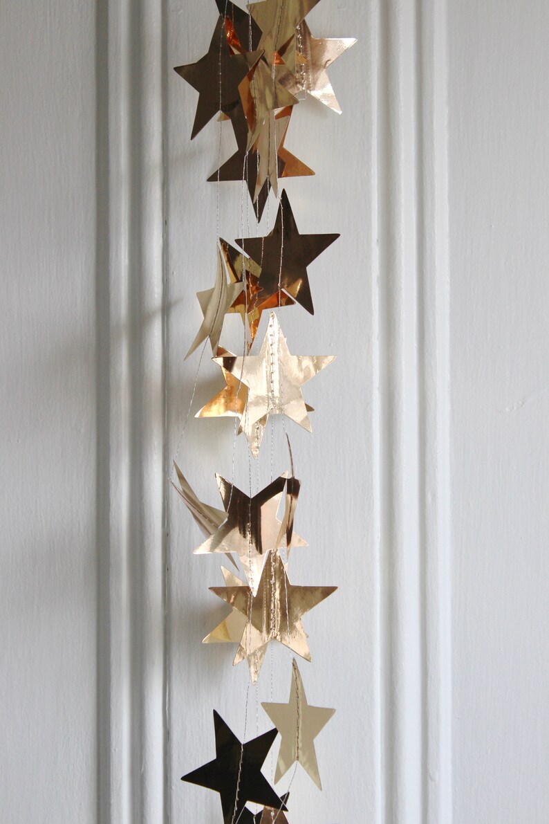 Champagne Gold Metallic Star Garland Christmas Tree Garland Gold Star Banner Celestial Garland Star Nursery Wedding Decor, 13 feet image 8