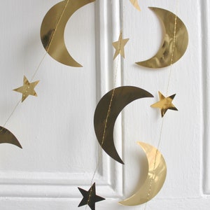 Gold Metallic Star and Crescent Moons Garland Gold Star Party Banner Celestial Christmas Wedding Nursery Decor, 13 feet length image 9