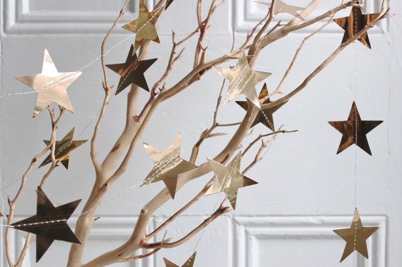 Champagne Gold Metallic Star Garland Christmas Tree Garland Gold Star Banner Celestial Garland Star Nursery Wedding Decor, 13 feet image 1