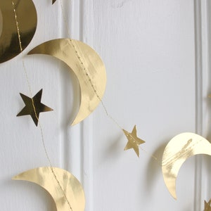 Gold Metallic Star and Crescent Moons Garland Gold Star Party Banner Celestial Christmas Wedding Nursery Decor, 13 feet length image 1