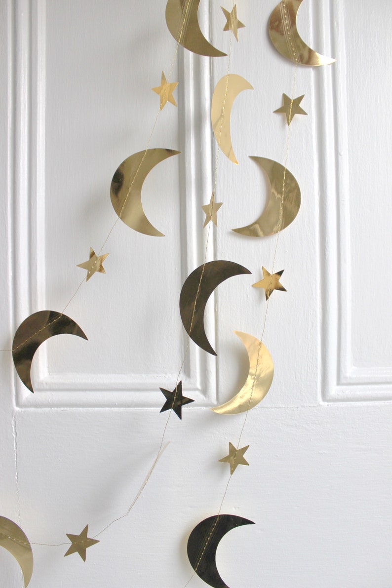 Gold Metallic Star and Crescent Moons Garland Gold Star Party Banner Celestial Christmas Wedding Nursery Decor, 13 feet length image 10