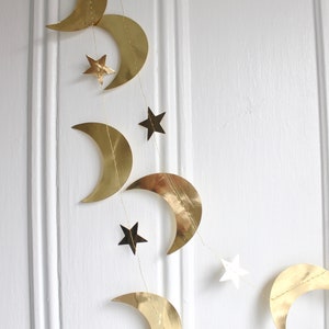 Gold Metallic Star and Crescent Moons Garland Gold Star Party Banner Celestial Christmas Wedding Nursery Decor, 13 feet length image 8