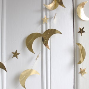 Gold Metallic Star and Crescent Moons Garland Gold Star Party Banner Celestial Christmas Wedding Nursery Decor, 13 feet length image 7