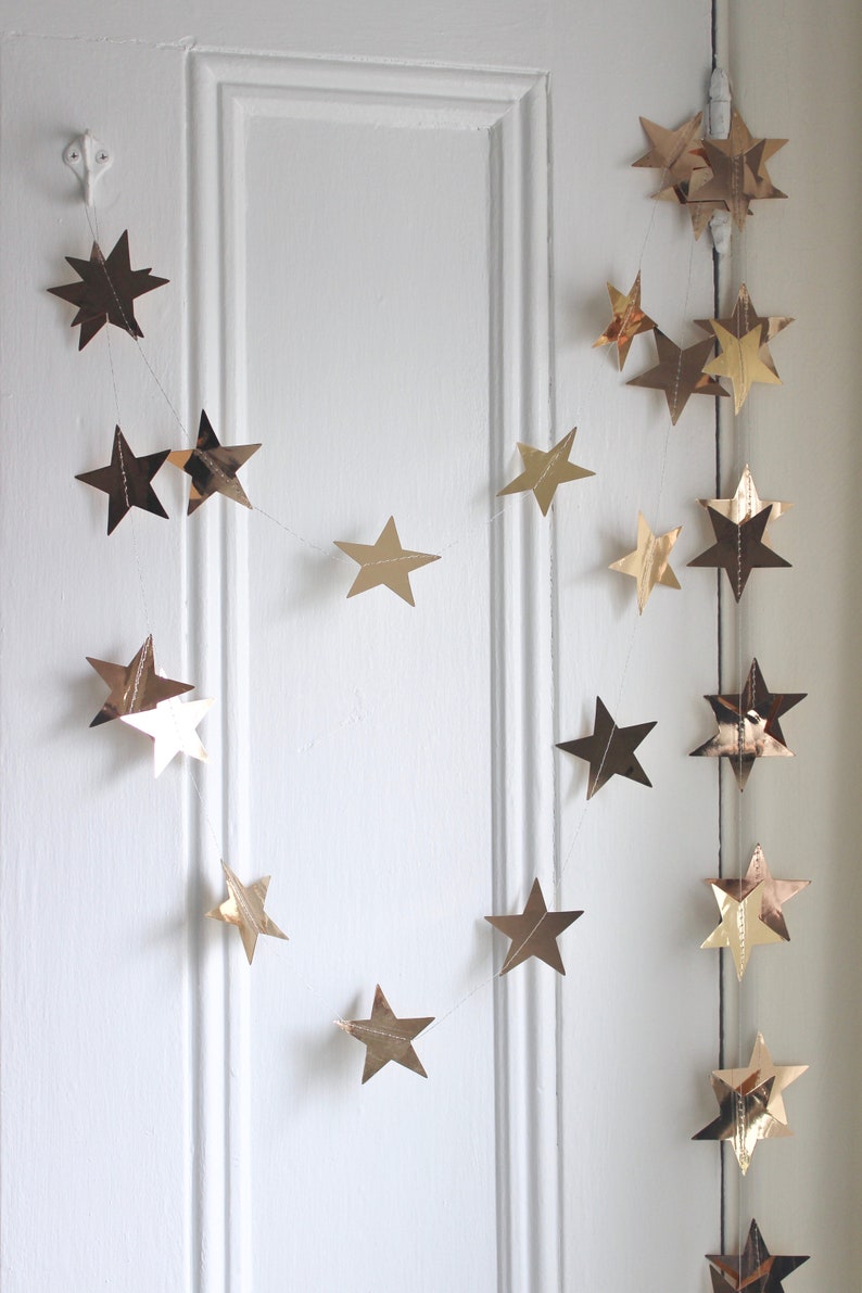 Champagne Gold Metallic Star Garland Christmas Tree Garland Gold Star Banner Celestial Garland Star Nursery Wedding Decor, 13 feet image 9