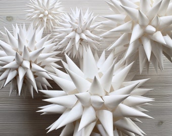 White Star Tree Topper Modern  | Jezyk Polish Paper Star Folk Art Spiky Celestial Christmas Tree Star | 6”, 8.5”, 10”, 12”