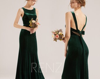 long dark green velvet dress