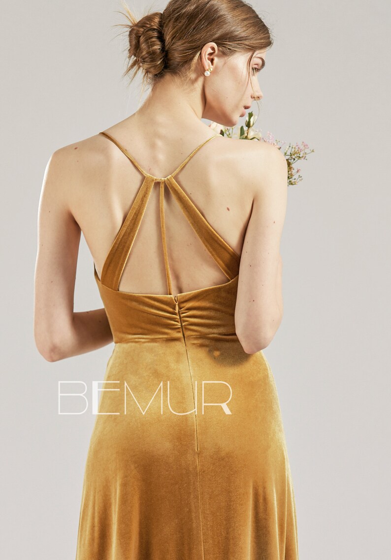 Ginger Velvet Bridesmaid Dress V Neck Prom Dress Long Slit Etsy