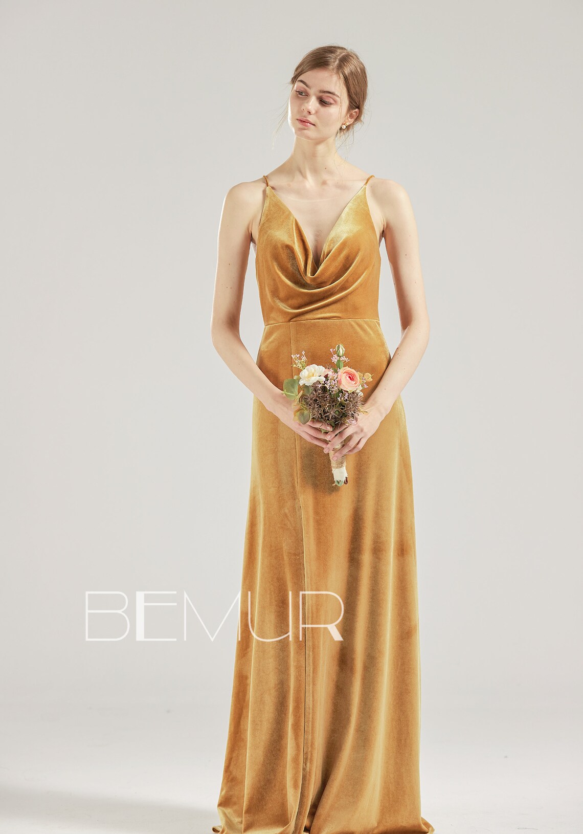 Bridesmaid Dress Ginger Velvet Prom Dress Long Slit Formal Etsy