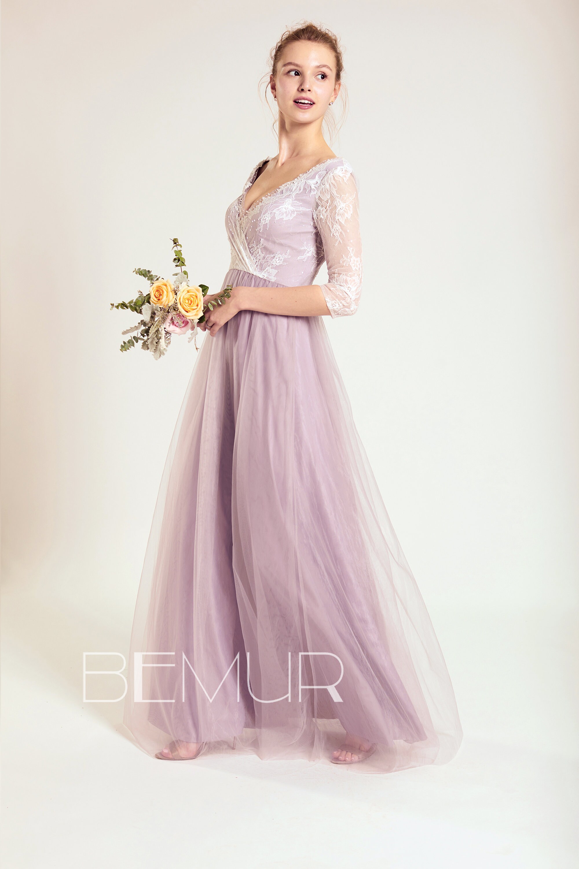 lavender long sleeve gown