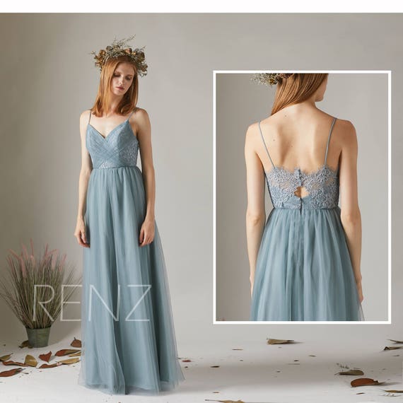 dusty blue tulle bridesmaid dresses