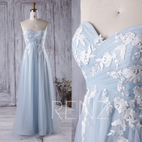 blue and white lace wedding dress