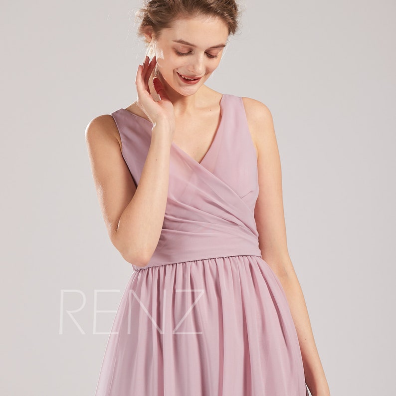 H862 Bridesmaid Dress Lilas Prom Dress V Neck Chiffon Party Dress Long Sash Formal Dress Sleeveless Evening Dress A-line Wedding Dress
