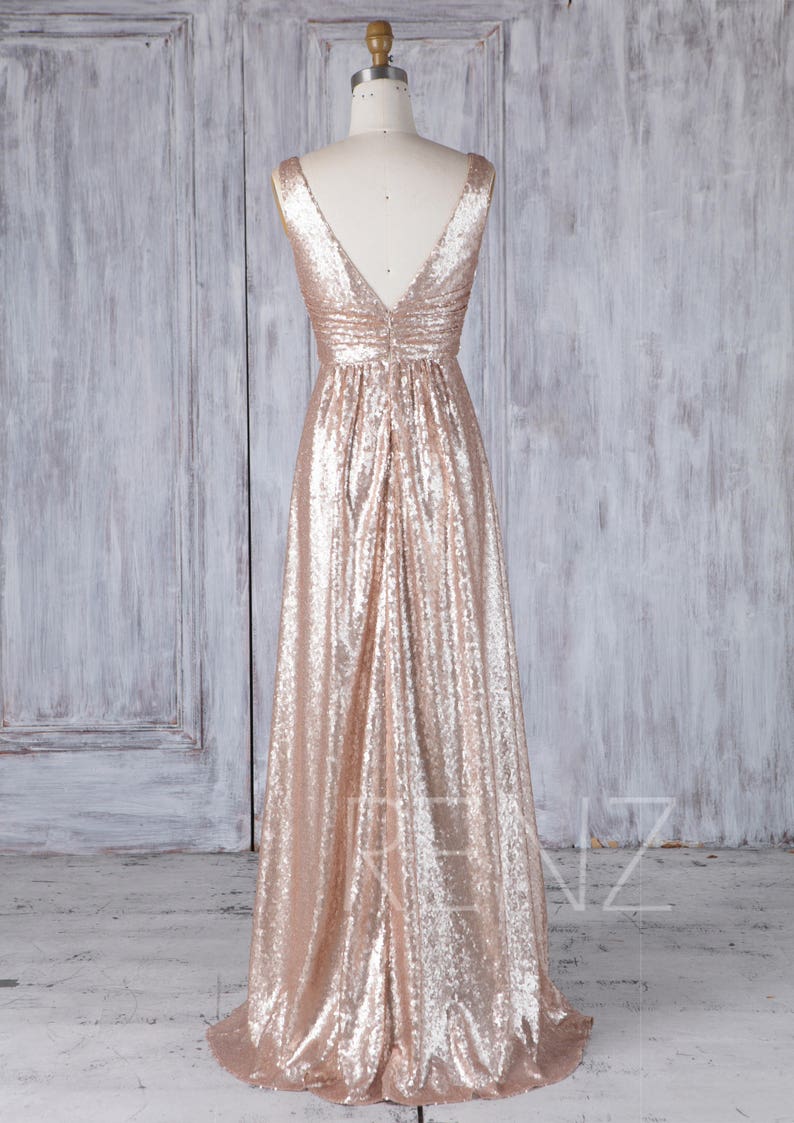 Party Dress Tan Sequin Prom Dress Ruched V Neck Gold | Etsy