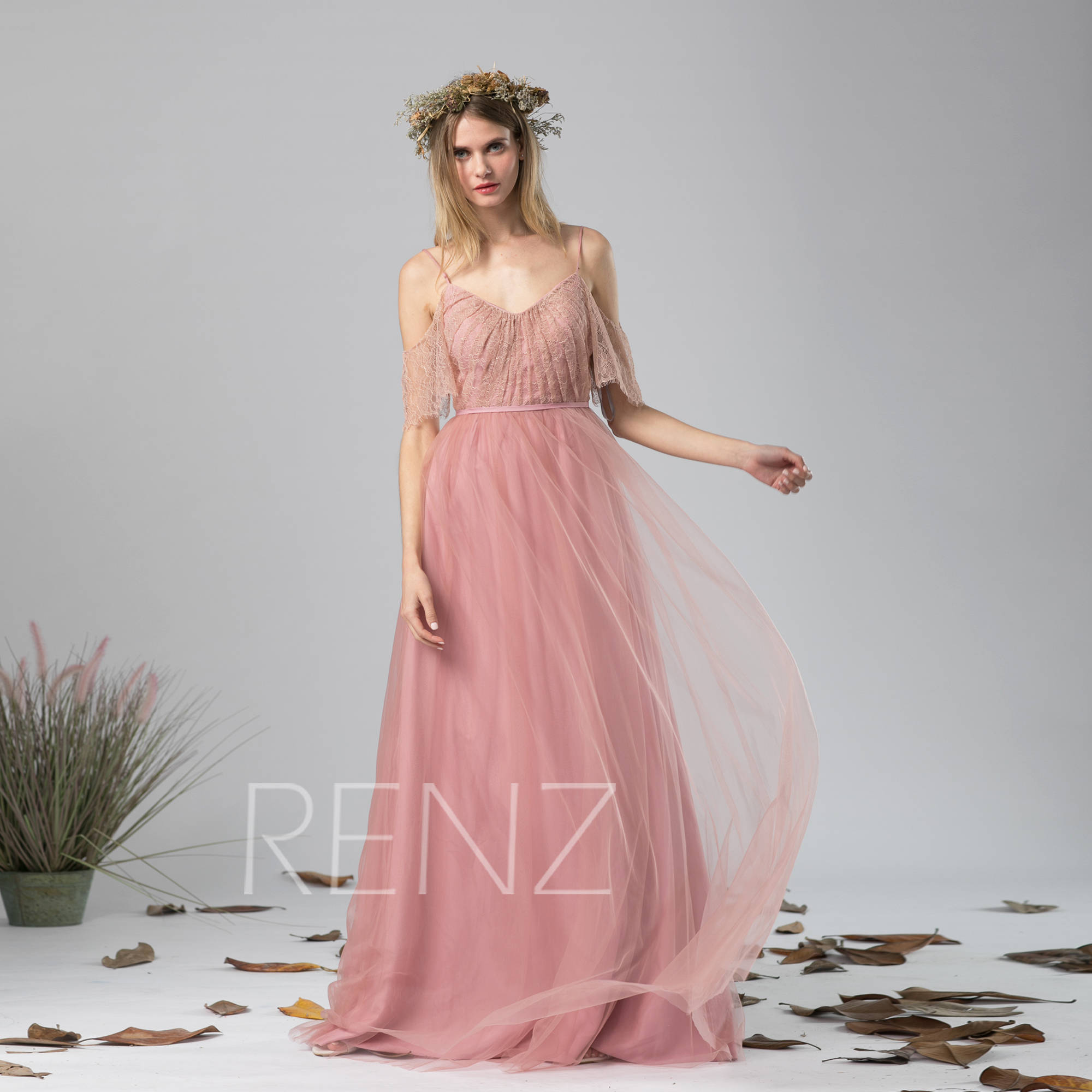 Bridesmaid Dress Dusty Pink Tulle Dress Off The Shoulder Maxi Etsy