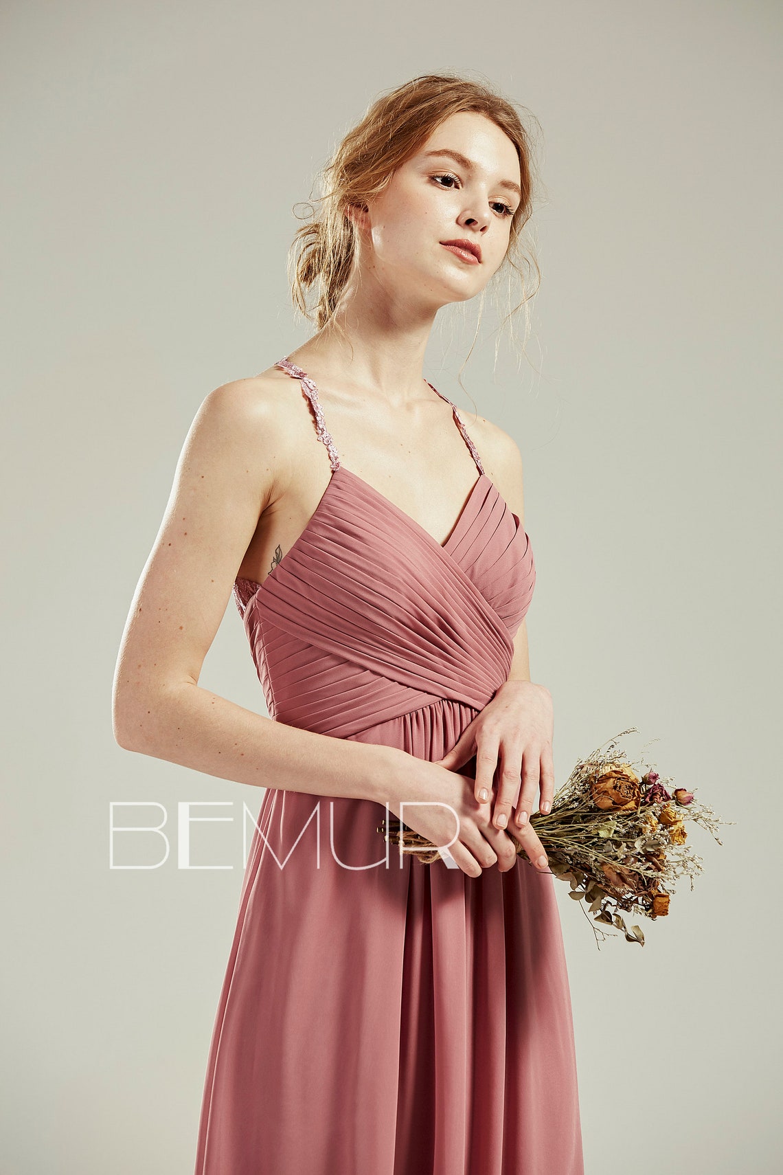 Bridesmaid Dress Vintage Rose Chiffon Wedding Dress Lace | Etsy