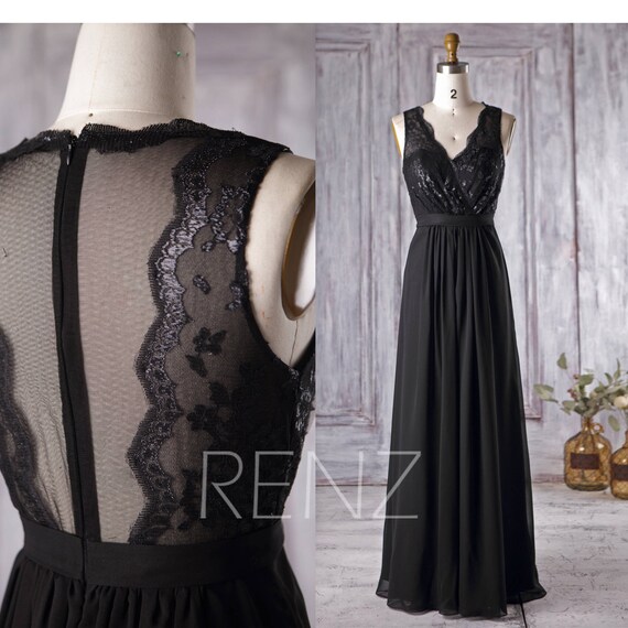 black chiffon bridesmaid dress