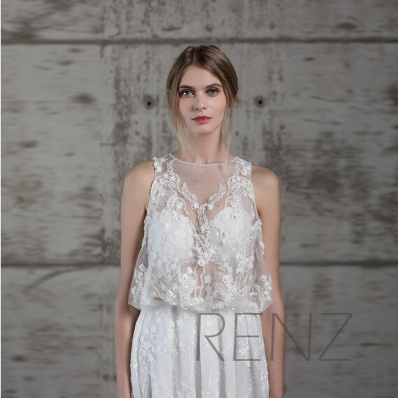 Wedding Dress Off White Lace Illusion Bride Dress Sleeveless Etsy
